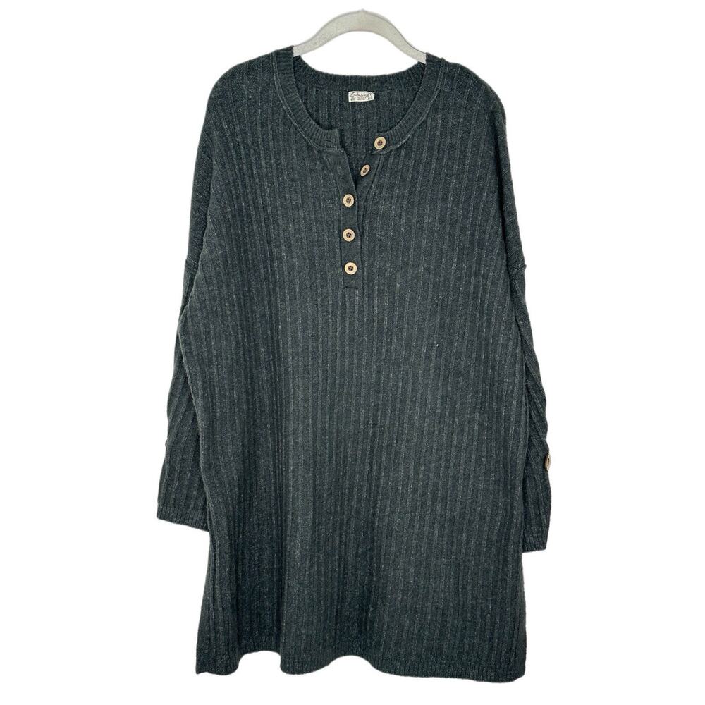 Free People Intimately Around The Clock Henley Sweater Gray Ribbed Pullover Sz M